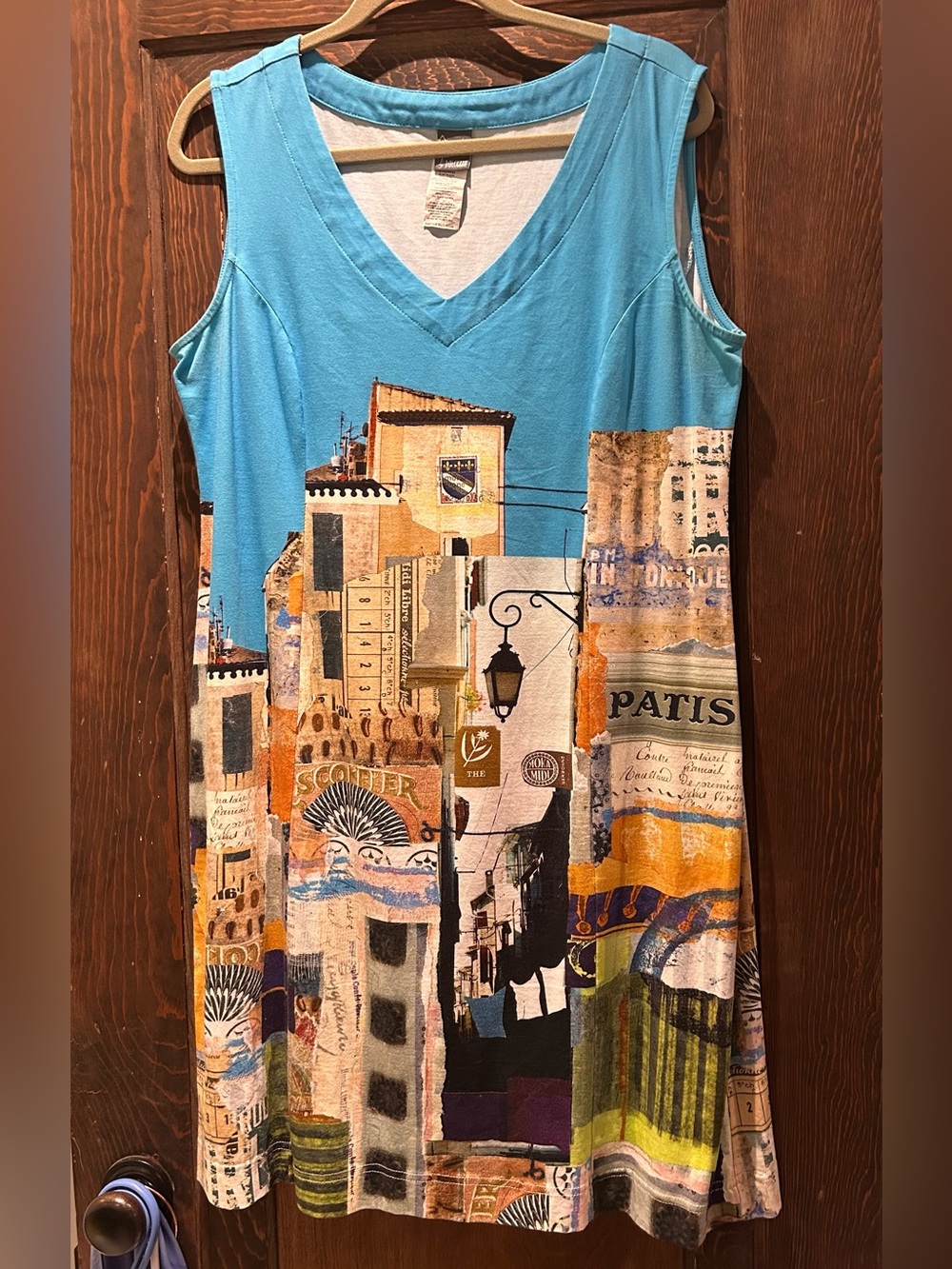 Sleeveless V-Neck Printed Tunic Dress - Turquoise